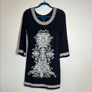 INC International Concepts Black Dress with Gold Embroidery